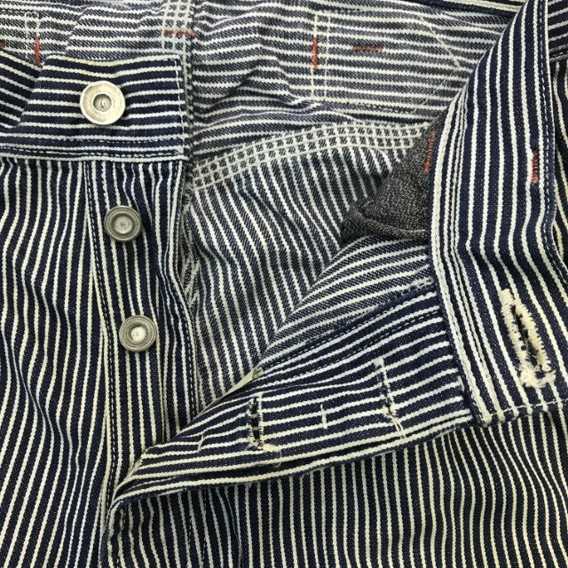 FREEWHEELERS フリーホイーラーズ ペインターパンツ メンズ ストライプ デニム UNION SPECIAL OVERALLS ワークパンツ ヒッコリー ネイビー/ホワイト サイズ不明 中古 T1