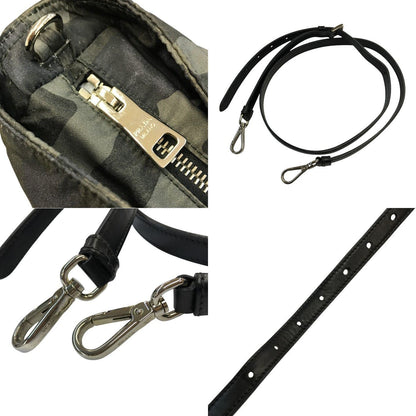 PRADA プラダ ハンドバッグ レディース 2way ショルダー カモフラージュ 迷彩柄 ナイロン 斜め掛け 三角プレート カーキグリーン 中古 T1