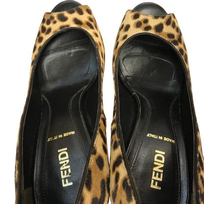 FENDI フェンディ パンプス レディース レオパード ハラコ オープントゥ ハイヒール ピンヒール 37.5 ブラウン 中古 T1