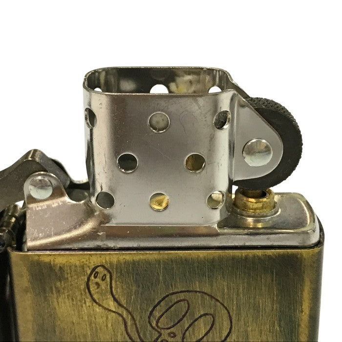 Zippo ジッポー OVER WORK オイルライター スカル ガイコツ 真鍮ユーズド加工 アンティークゴールド USA製 中古 T1
