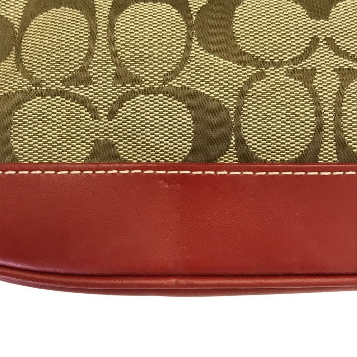 COACH コーチ アクセサリーポーチ レディース キャンバス/レザー ハンドバッグ ミニ カーキ/レッド 6094 中古 T1