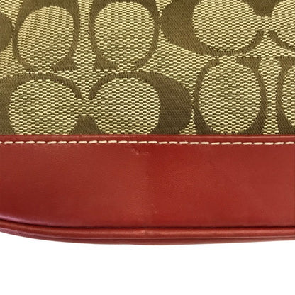 COACH コーチ アクセサリーポーチ レディース キャンバス/レザー ハンドバッグ ミニ カーキ/レッド 6094 中古 T1