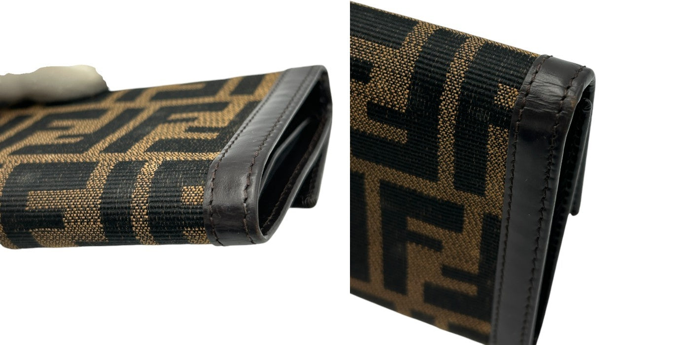 FENDI フェンディ ズッカ 財布 三つ折り ブラウン レディース ブランド コンパクト レザー ウォレット 中古 W４