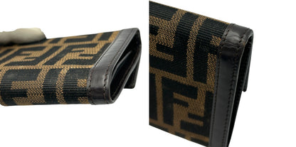 FENDI フェンディ ズッカ 財布 三つ折り ブラウン レディース ブランド コンパクト レザー ウォレット 中古 W４