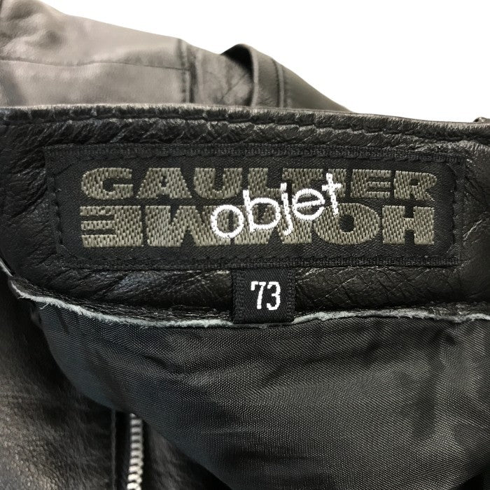 GAULTIER HOMME objet ゴルチェオム パンツ メンズ レザー ストレート 羊革 パンツ オンワード ブラック 73 BW-0310 本革 ボトムス ズボン 中古 KW1