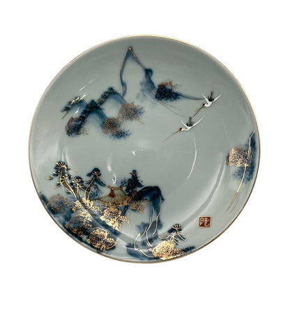 アンティーク 明治時代 肥前 有田焼 山水 鶴 中皿/飾皿 中古 D4