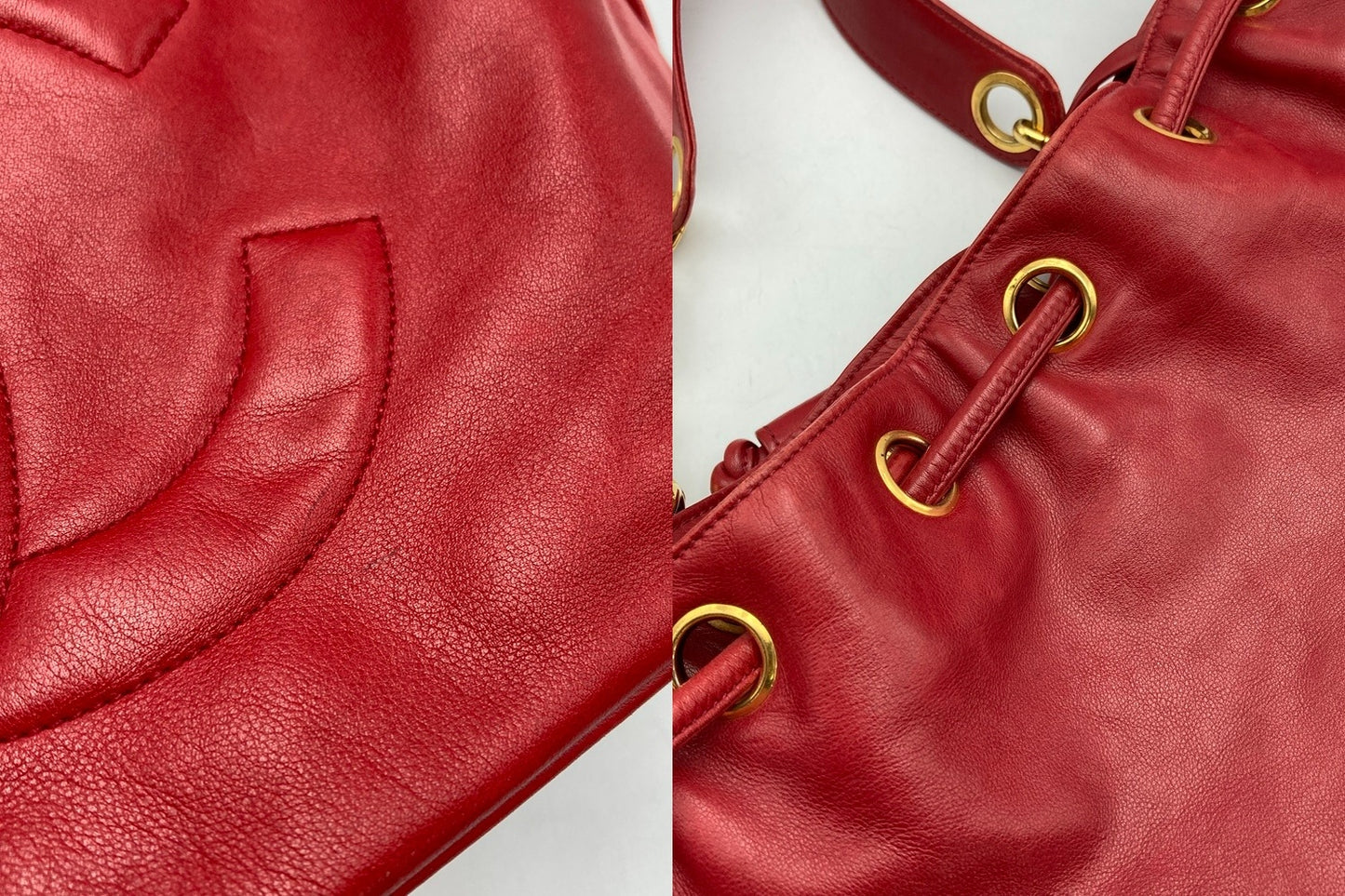 CHANEL シャネル ラムスキン ショルダーバッグ レディース 巾着 チェーンショルダー レッド 中古 D4