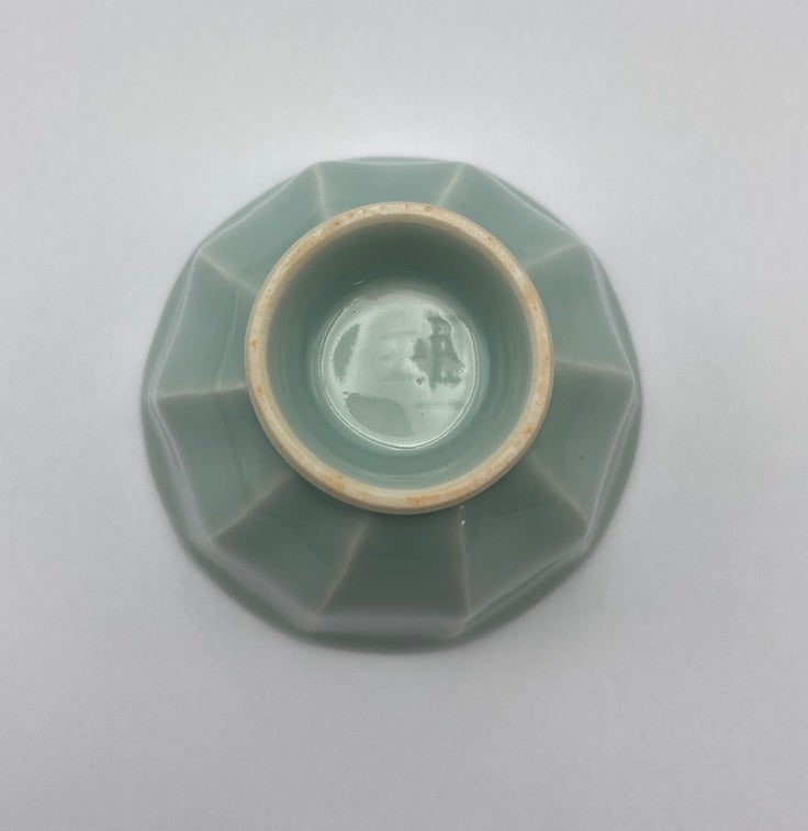 京焼 (宮永)理吉 青磁 影青鎬文 盃 酒杯 中古 D4