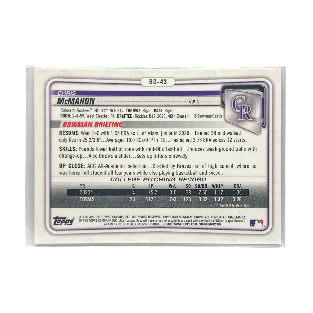 TOPPS MLBカード BOWMAN CHROME 1ST CHRIS MCMAHON ROCKIES 104/150 #BD-43 中古 IT2