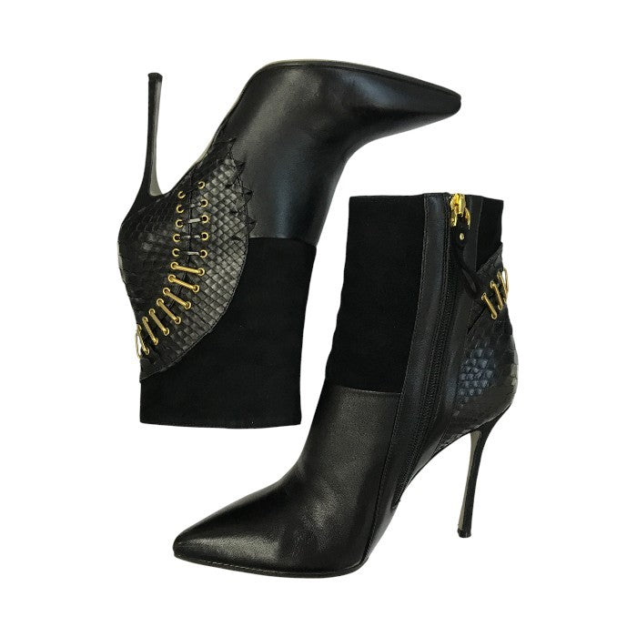 Sergio Rossi セルジオロッシ ショートブーツ レディース レザー スムース/スウェード/パイソン ハイヒール ブラック 中古 T1