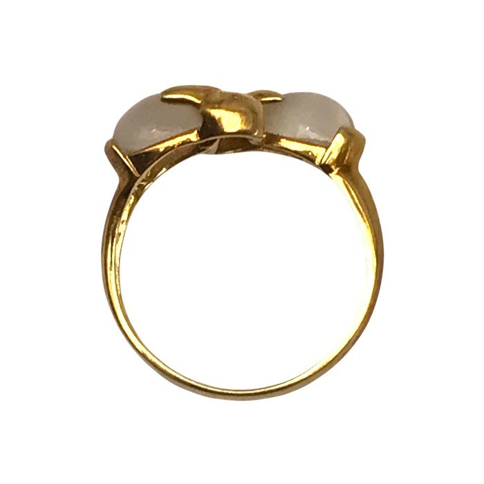 K18 リング レディース ウサギモチーフ 乳白色石 イエローゴールド 12号 中古 T1