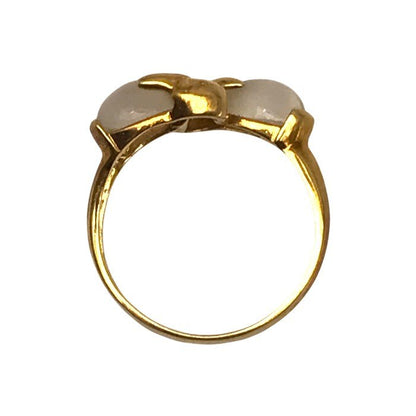 K18 リング レディース ウサギモチーフ 乳白色石 イエローゴールド 12号 中古 T1