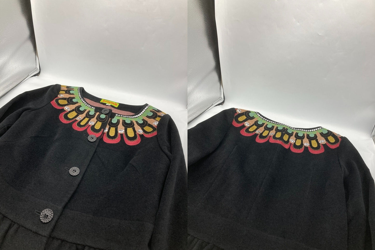 jocomomola ホコモモラ 刺繍 ビーズ ワンピース サイズ40 ブラック 中古 D4