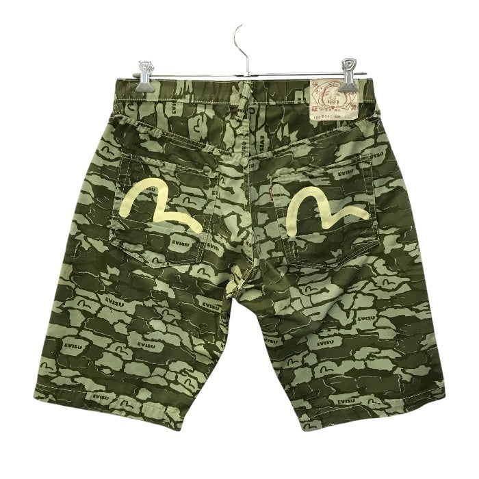 EVISU エヴィス ショートパンツ メンズ コットン ハーフパンツ 短パン カモメ カモフラ 迷彩 カーキグリーン 36サイズ 2001 中古 T1
