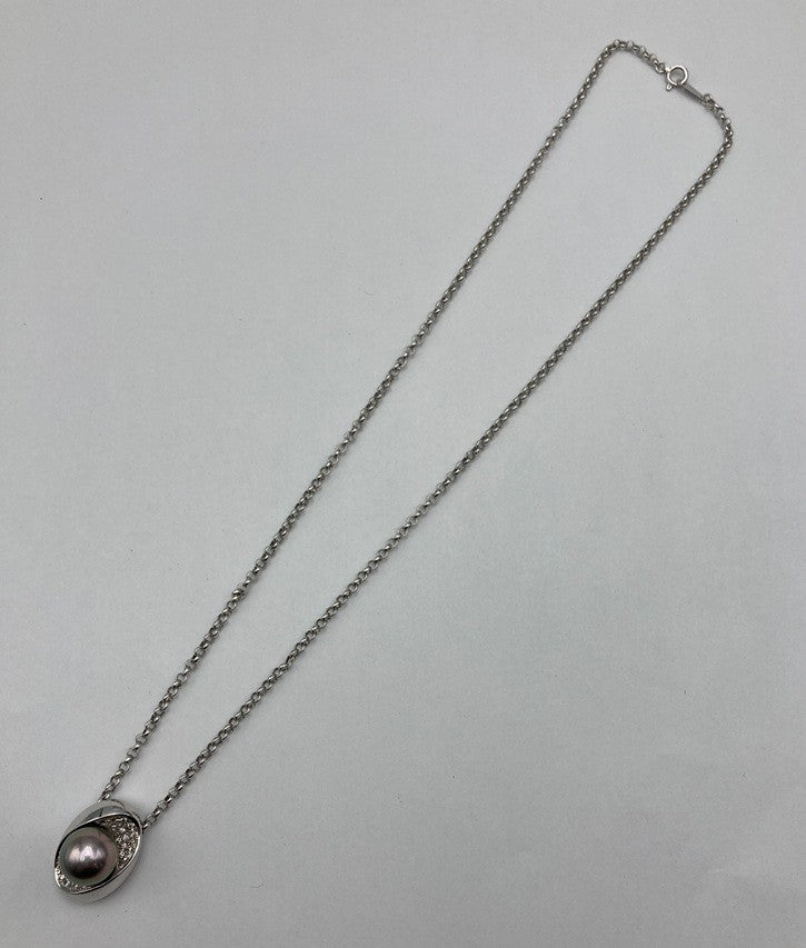 K18WG/Pt850 パール(南洋黒真珠)10mm ダイヤ0.23ct ネックレス 中古 D4