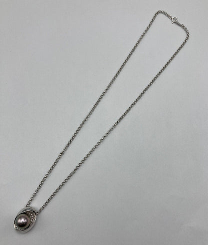 K18WG/Pt850 パール(南洋黒真珠)10mm ダイヤ0.23ct ネックレス 中古 D4