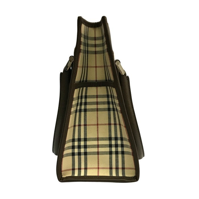 BURBERRY バーバリー ハンドバッグ レディース ノバチェック レザー ミニトート 西川製 ブラウン 中古 T1