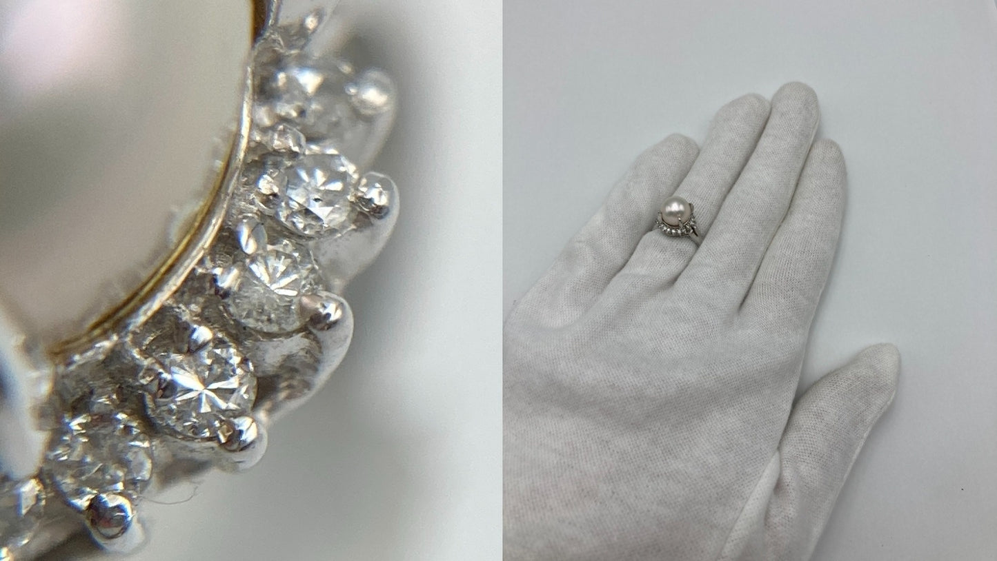 Pt900 パール9.2mm ダイヤ0.23ct リング 13号 中古 D4