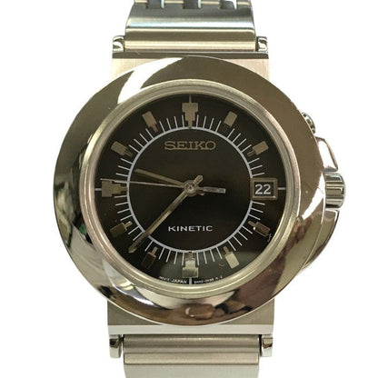 SEIKO セイコー KINETIC 腕時計 メンズ アナログ クォーツ デイト SS キネティック 発電 ラウンドフェイス シルバー/ブラック 5M42-0G50 中古 T1