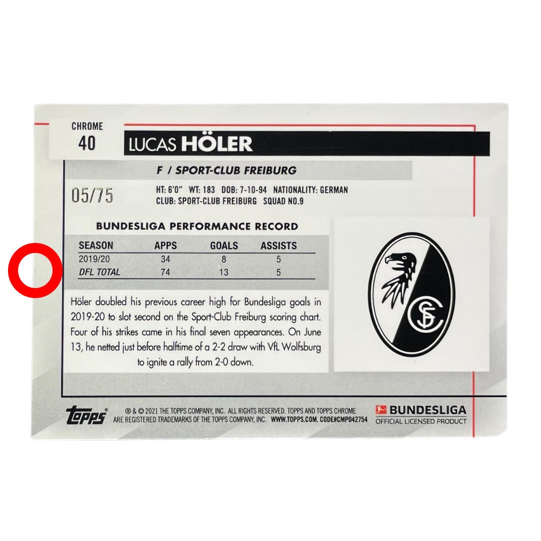 TOPPS サッカーカード CHROME LUCAS HOLER FREIBURG /75 #40 中古 IT2