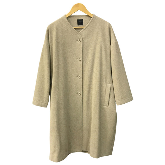 オオカミとフクロウ ノーカラーコート レディース 冬 ウール ロング ベルト 裏地あり ベージュ portom21152 中古 T1