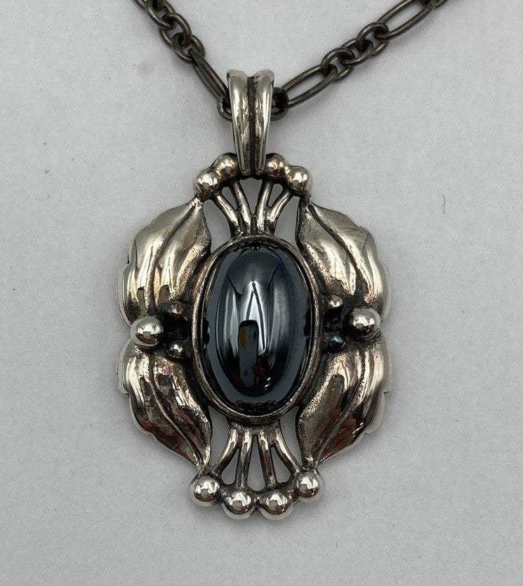 GEORG JENSEN ジョージジェンセン 2000年 ヘリテージ イヤーネックレス SV925 ヘマタイト 中古 D4