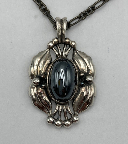 GEORG JENSEN ジョージジェンセン 2000年 ヘリテージ イヤーネックレス SV925 ヘマタイト 中古 D4