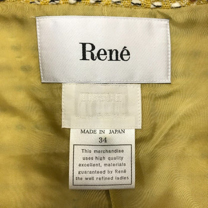 Rene ルネ TISSUE ロングコート レディース 冬 ツイード ノーカラー ダブルジッパー イエロー系 34サイズ 6943240 中古 T1