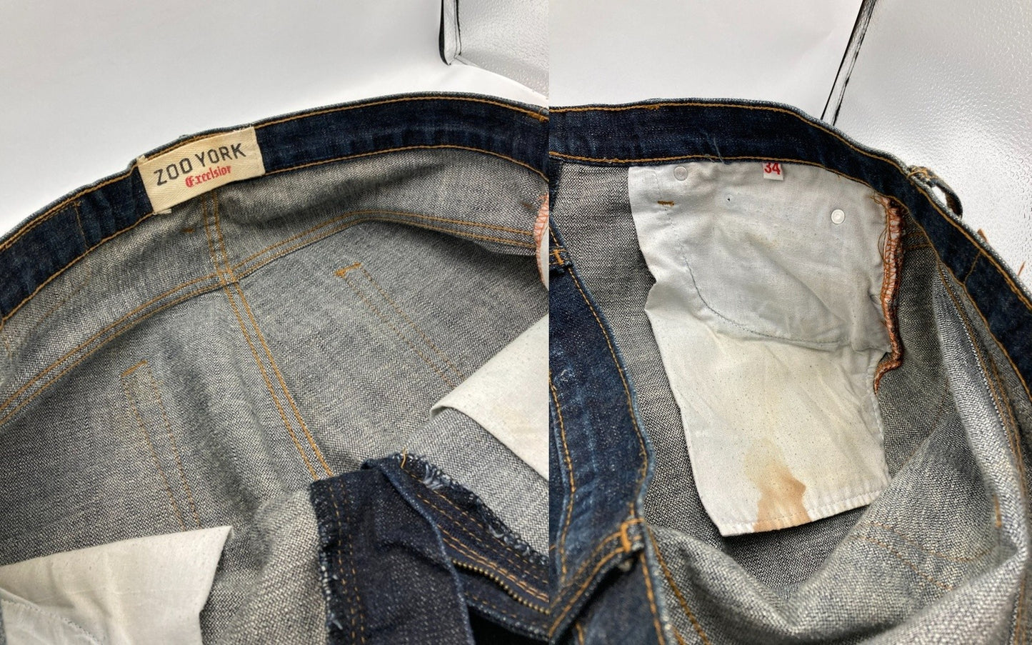 ZOO YORK ズーヨーク ボーンプリント デニムパンツ 34インチ メンズ 中古 D4
