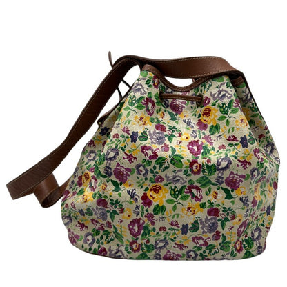 KENZO 花柄 巾着 ショルダーバッグ オフホワイト ケンゾー フラワー 鞄 肩掛け レディース かわいい 中古 W４