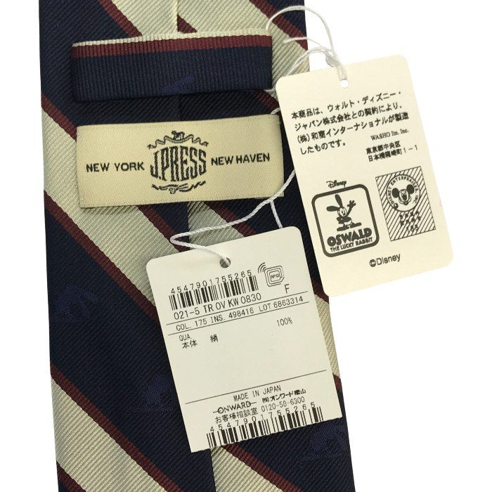 J.PRESS × ディズニー OSWALD ネクタイ メンズ シルク レジメンタル オズワルド・ザ・ラッキー・ラビット ネイビー 中古 T1