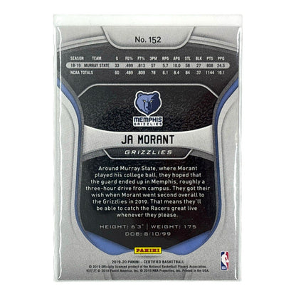 PANINI NBAカード CERTIFIED JA MORANT MEMPHIS GRIZZLIES #152 中古 IT1