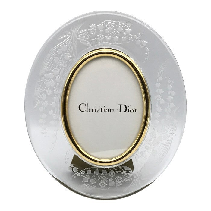 Christian Dior クリスチャンディオール フォトフレーム ガラス 写真立て 楕円 スズラン ゴールド 中古 T1