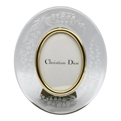 Christian Dior クリスチャンディオール フォトフレーム ガラス 写真立て 楕円 スズラン ゴールド 中古 T1