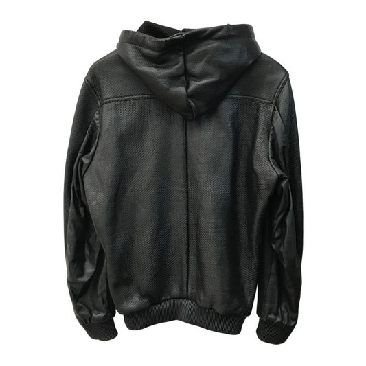 DIESEL ディーゼル レザーパーカー メンズ シープスキン 羊革 フルジップ ジャケット エンボス加工 フード ブラック Mサイズ 中古 T1