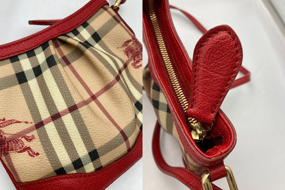 BURBERRY バーバリー ノバチェック ショルダーバッグ  レッド/ベージュ 中古 D4
