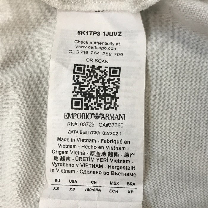 EMPORIO ARMANI エンポリオアルマーニ Tシャツ メンズ 長袖 カットソー クマ メガネ ホワイト XSサイズ 6K1TP3 1JUVZ 中古 KW1