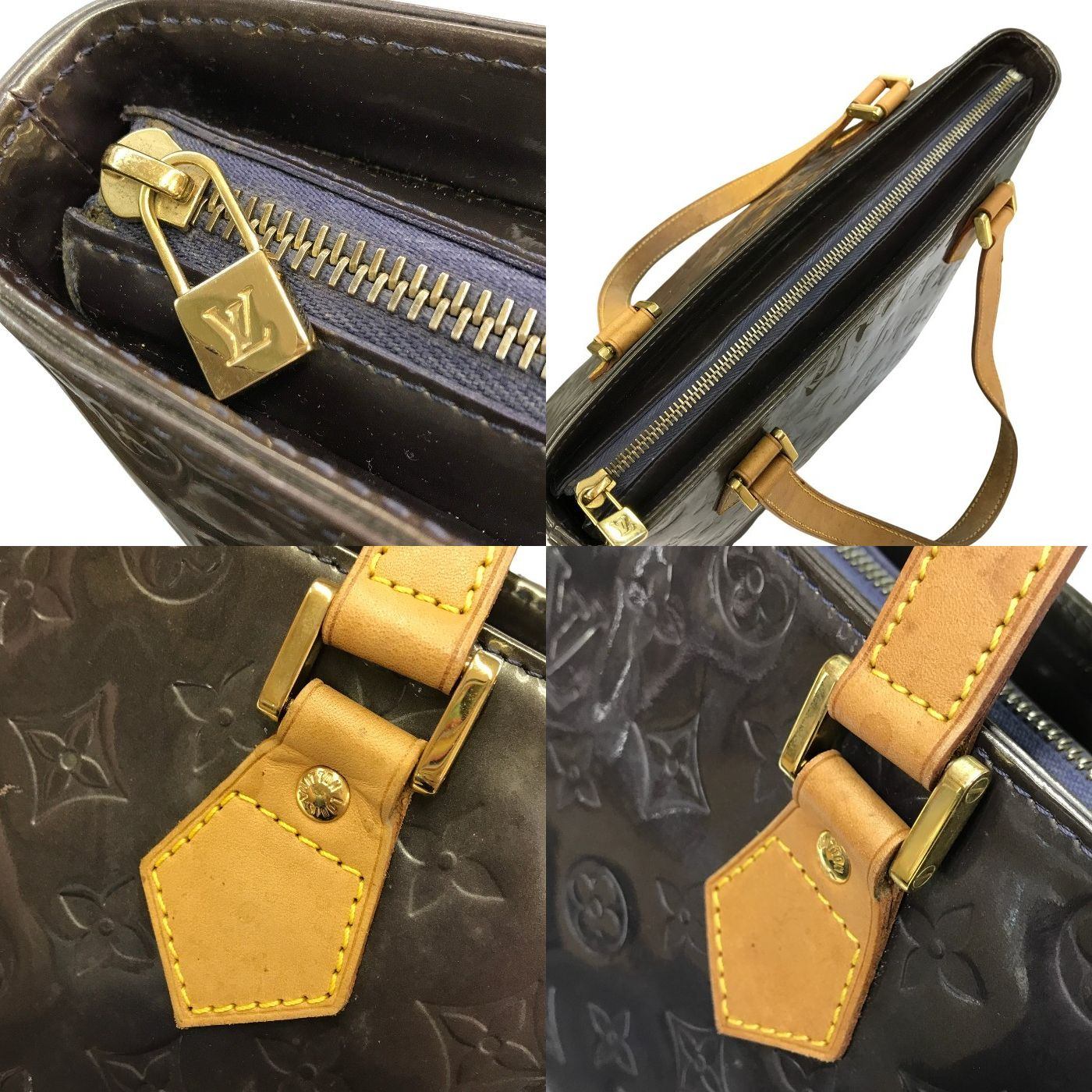 LOUIS VUITTON ルイヴィトン ヴェルニ ヒューストン トートバッグ レディース ハンドバッグ エナメル グレー 中古 T1
