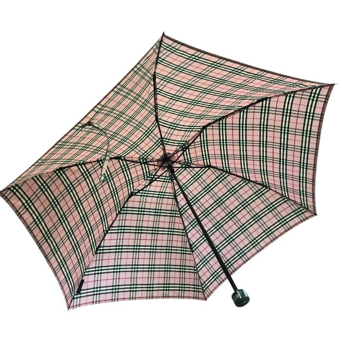 BURBERRY バーバリー 折りたたみ傘 レディース 折り畳み 雨傘 チェック 軽量 カーボン骨 オーロラ株式会社 ピンク 中古 T1