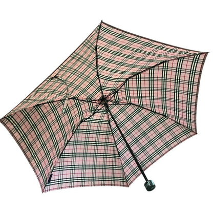 BURBERRY バーバリー 折りたたみ傘 レディース 折り畳み 雨傘 チェック 軽量 カーボン骨 オーロラ株式会社 ピンク 中古 T1