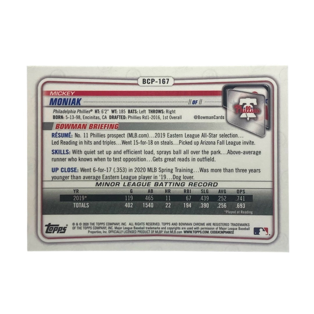 TOPPS MLBカード BOWMAN CHROME MICKEY MONIAK PHILLIES 23/99 #BCP-167 中古 IT2