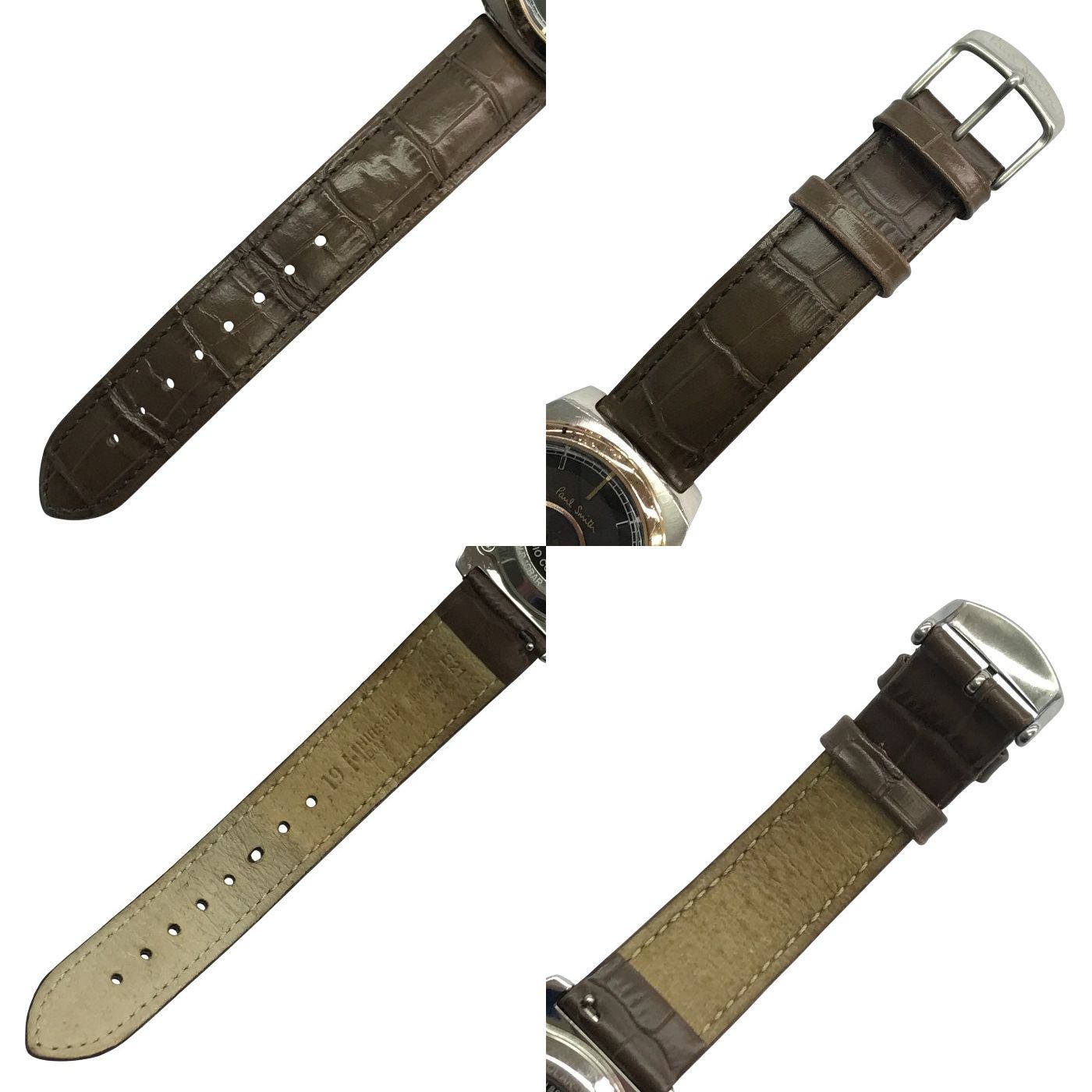 Paul Smith ポールスミス 腕時計 メンズ アナログ ソーラー 電波 デイト レザーベルト SS シルバー/ブラック H416-S084652 中古 T1