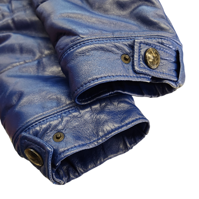 ETRO エトロ ブルゾン メンズ 冬 ラムレザー ジャケット 羊革 裏地ペイズリー 中わた 襟ボア ブルー 2XLサイズ 122-12454-9691 中古 T1