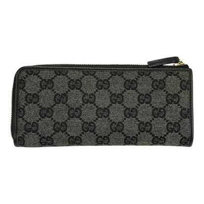 GUCCI グッチ GGキャンバス 長財布 レディース L字ファスナー スリム ジャガード ブラック/グレー 268917 中古 T1