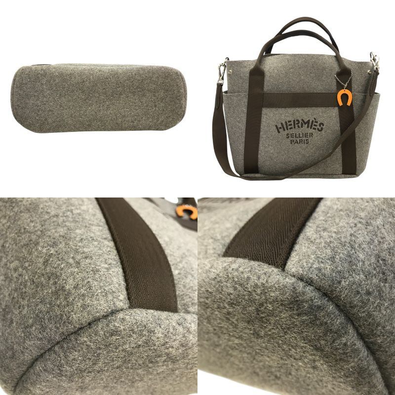 HERMES エルメス サックドパンサージュ トートバッグ ユニセックス フェルト ソーエルメス 限定 2way グレー/ブラウン 中古 T1