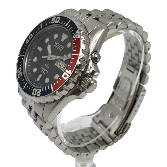 SEIKO セイコー KINETIC SPORTS 200 腕時計 メンズ アナログ クォーツ SS キネティック スポーツ ダイバーズ シルバー/ネイビー 5M43-0A40 中古 T1