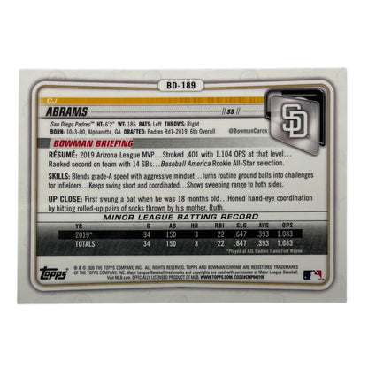 TOPPS MLBカード BOWMAN CHROME CJ ABRAMS SAN DIEGO PADRES /250 #BD-189 中古 IT2