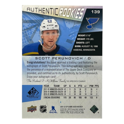 UPPER DECK NHLカード SP GAME USED SCOTT PERUNOVICH ST. LOUIS BLUES #139 中古 IT2