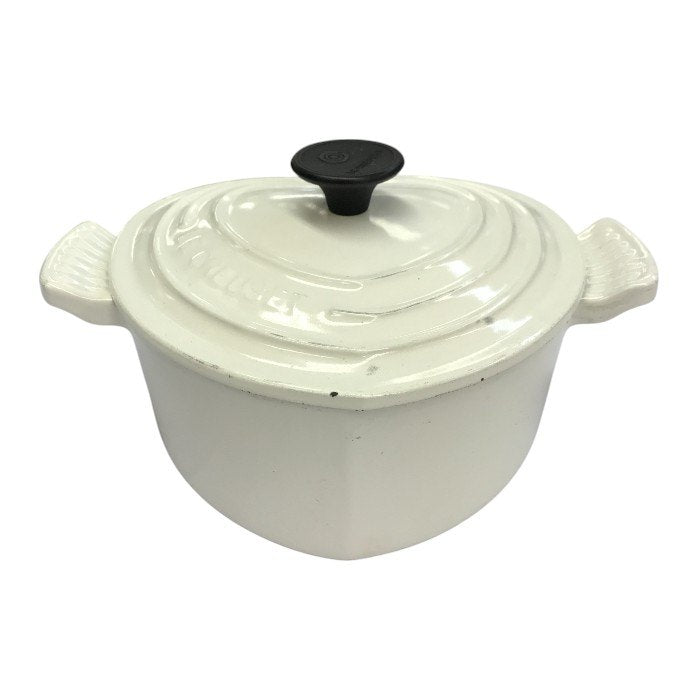 LE CREUSET ル・クルーゼ ココットダムール 両手鍋 2L ハート型 蓋付き 鋳物 ホーロー IH対応 ホワイト 中古 T1