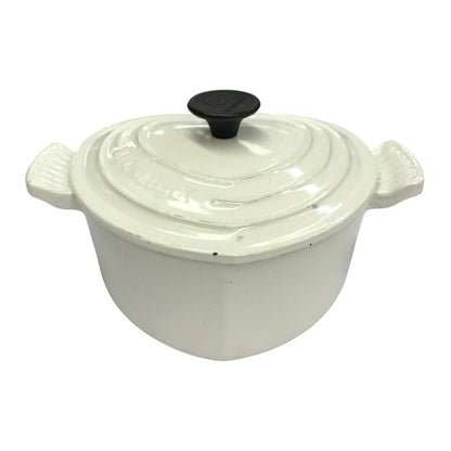LE CREUSET ル・クルーゼ ココットダムール 両手鍋 2L ハート型 蓋付き 鋳物 ホーロー IH対応 ホワイト 中古 T1
